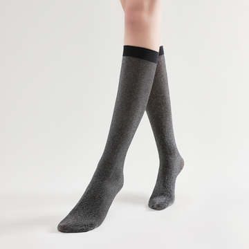 Mia Metallic Shimmer Semi-Sheer Mid-High Sock | Black