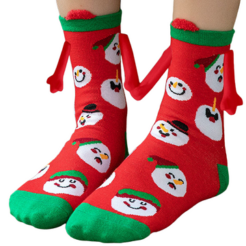 Magnetic Couple Christmas Socks – Snowman Faces Design