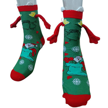 Couple Hand-Holding Xmas Socks – Festive Green Style