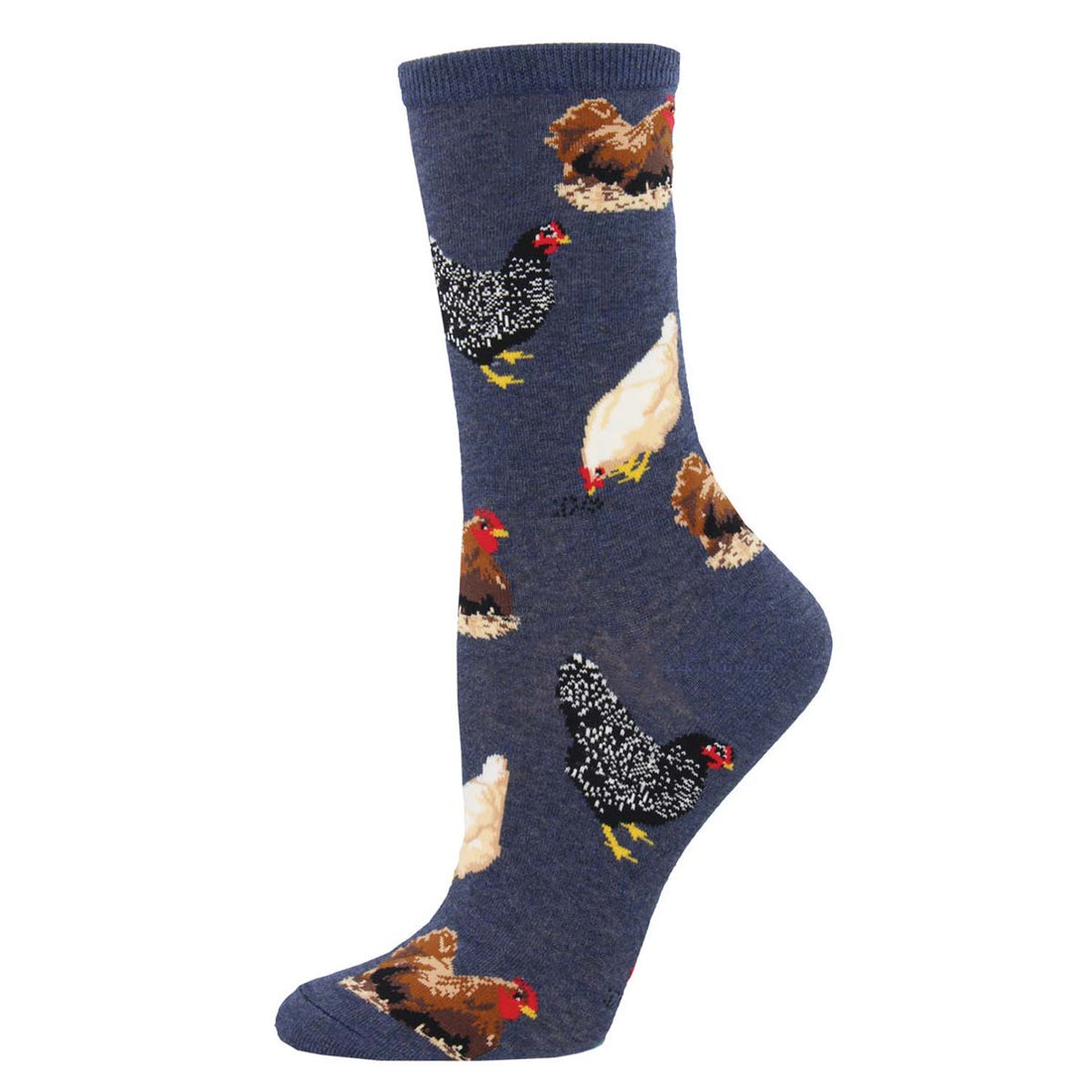 Women's Cotton Crew Socks - Chicken Pattern - Red - Socksmith