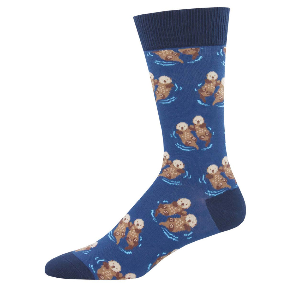Men's Cotton Crew Socks - Cute Otters Holding Hands Design - Black - Socksmith