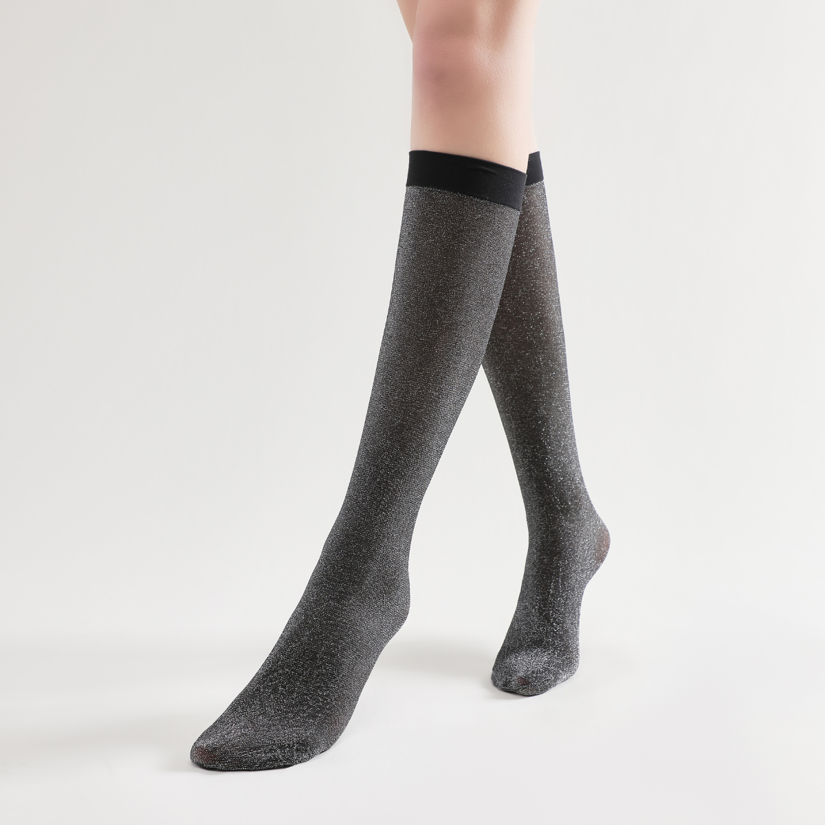Mia Metallic Shimmer Semi-Sheer Mid-High Sock | Black