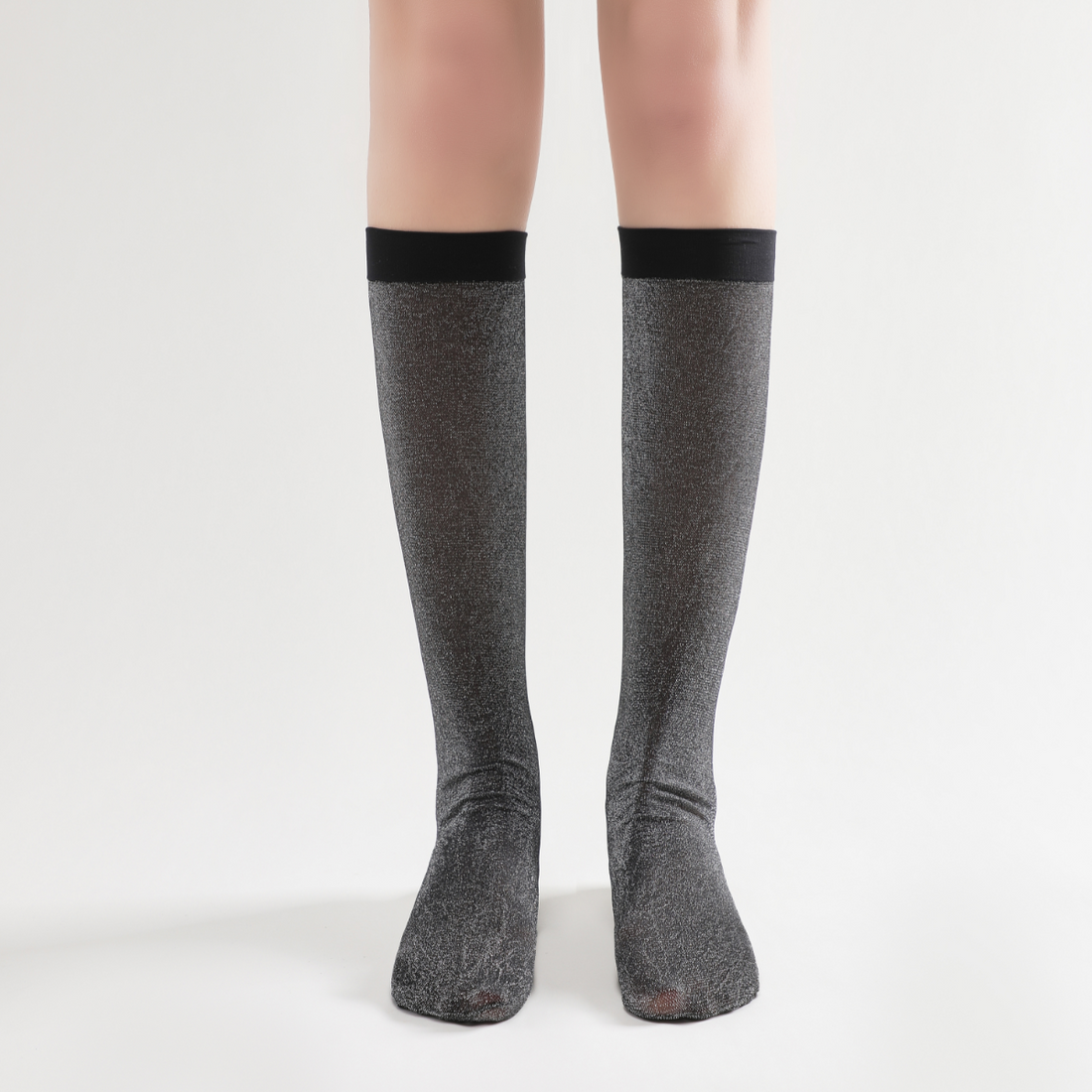 Mia Metallic Shimmer Semi-Sheer Mid-High Sock | Black