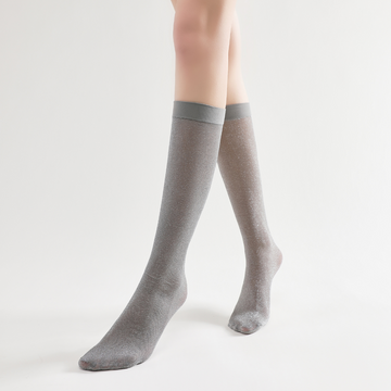 Mia Metallic Shimmer Semi-Sheer Mid-High Sock | Grey