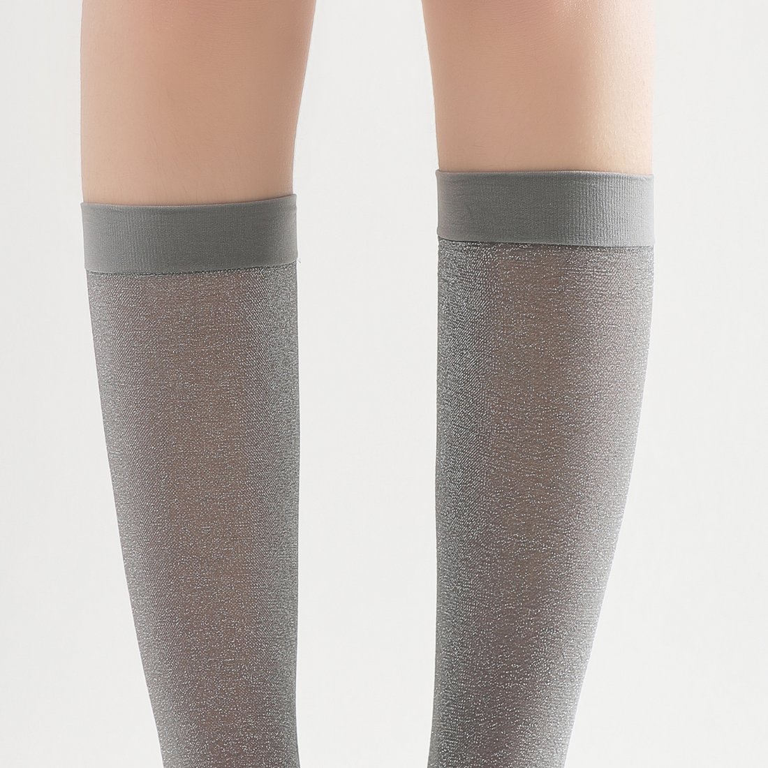 Mia Metallic Shimmer Semi-Sheer Mid-High Sock | Grey