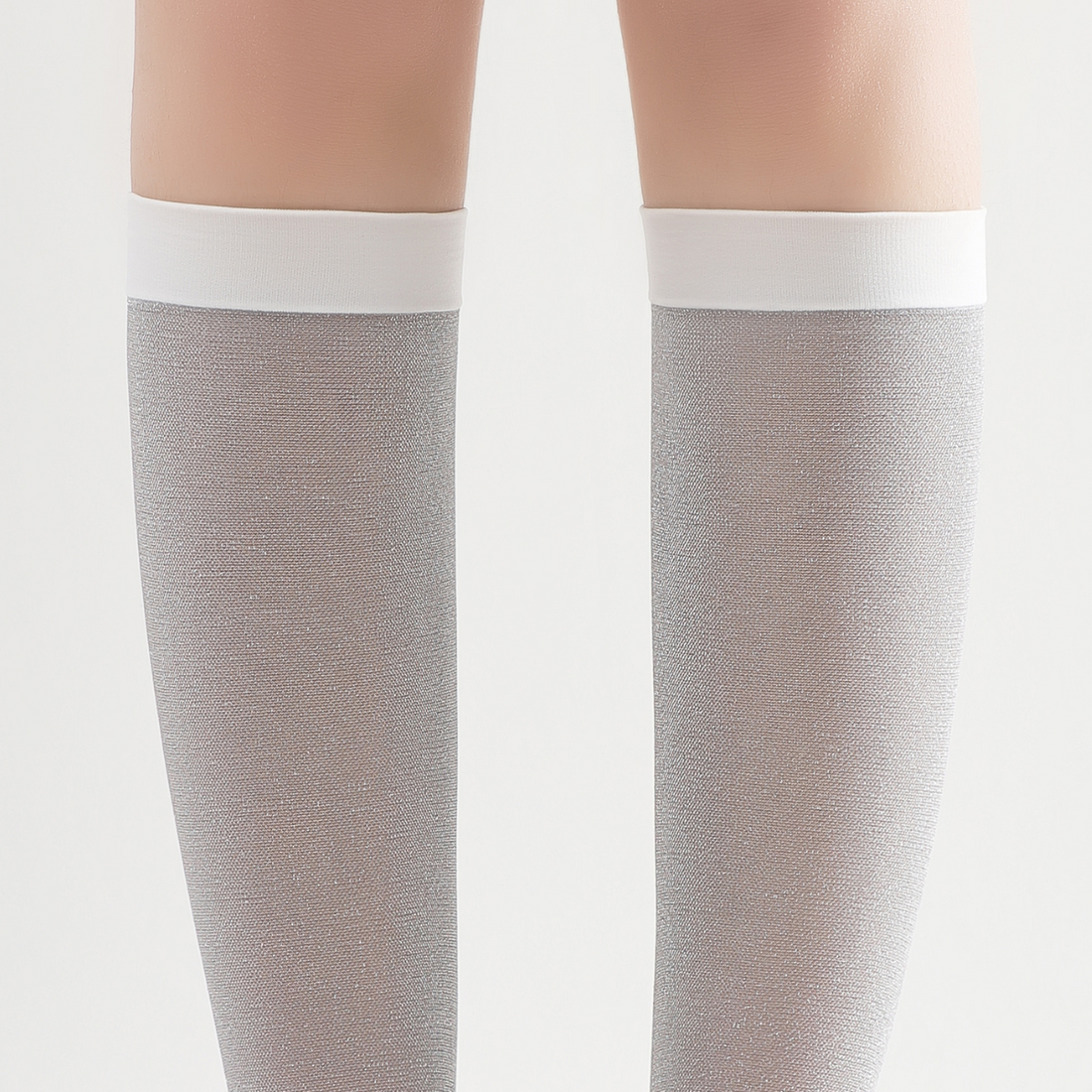 Mia Metallic Shimmer Semi-Sheer Mid-High Sock | Silver