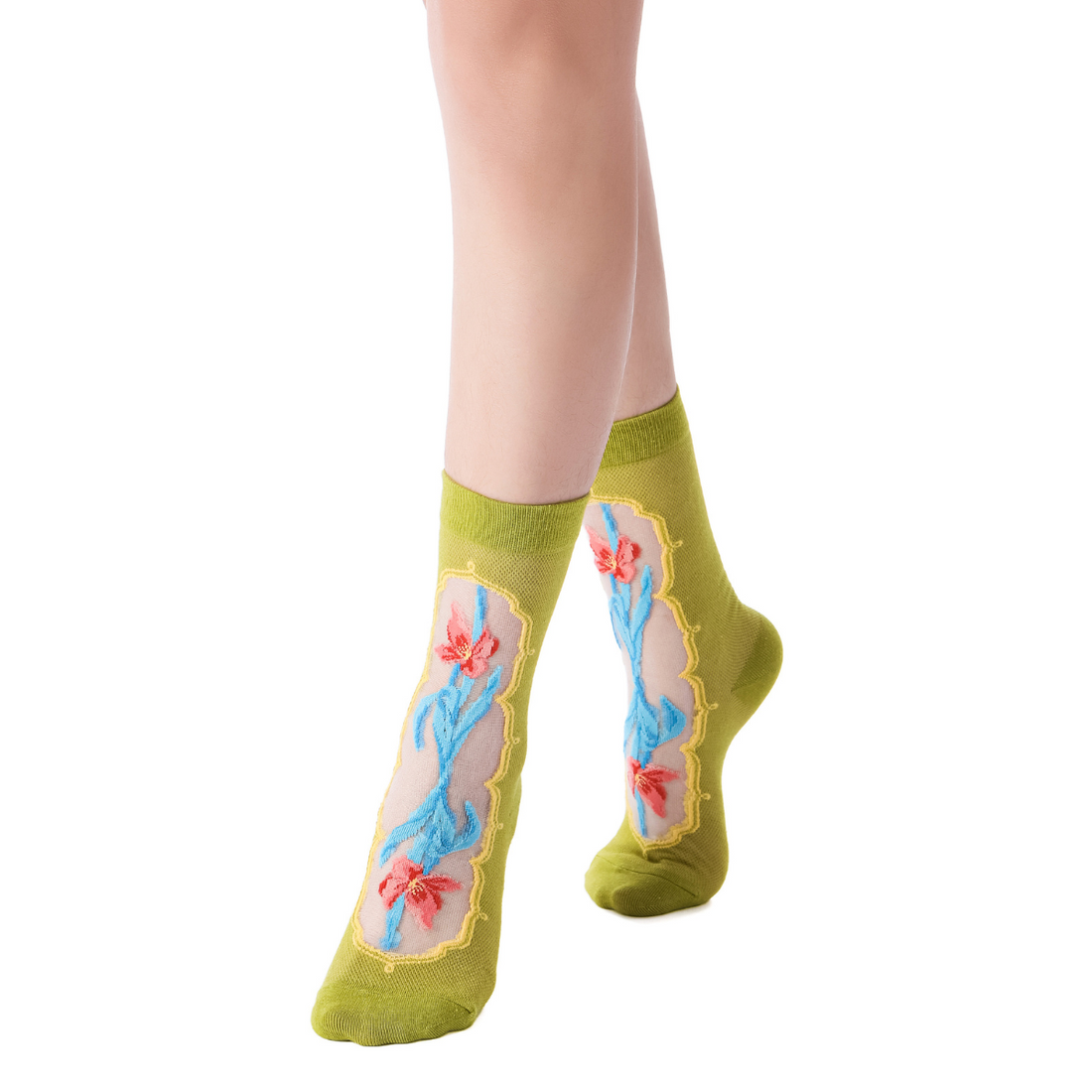 La Fleur Sheer Floral Jacquard Mesh Crew Sock | Irises