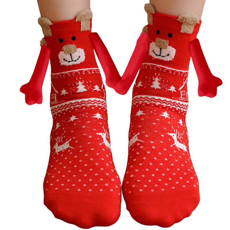 Couple Hand-Holding Xmas Socks – Bear Style