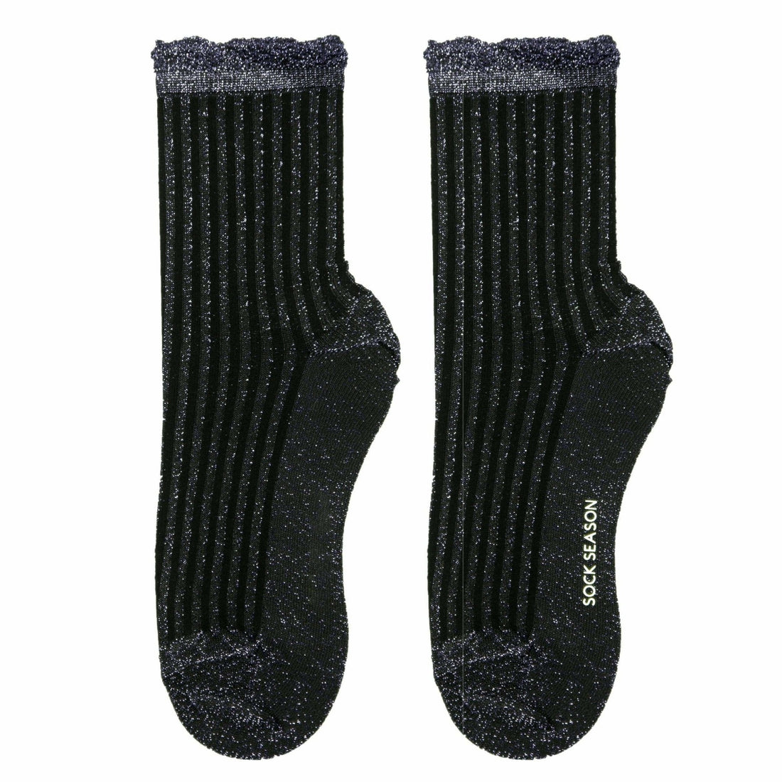 Aliyah Scallop Sparkle Crew Sock | Black Silver - Sock Season
