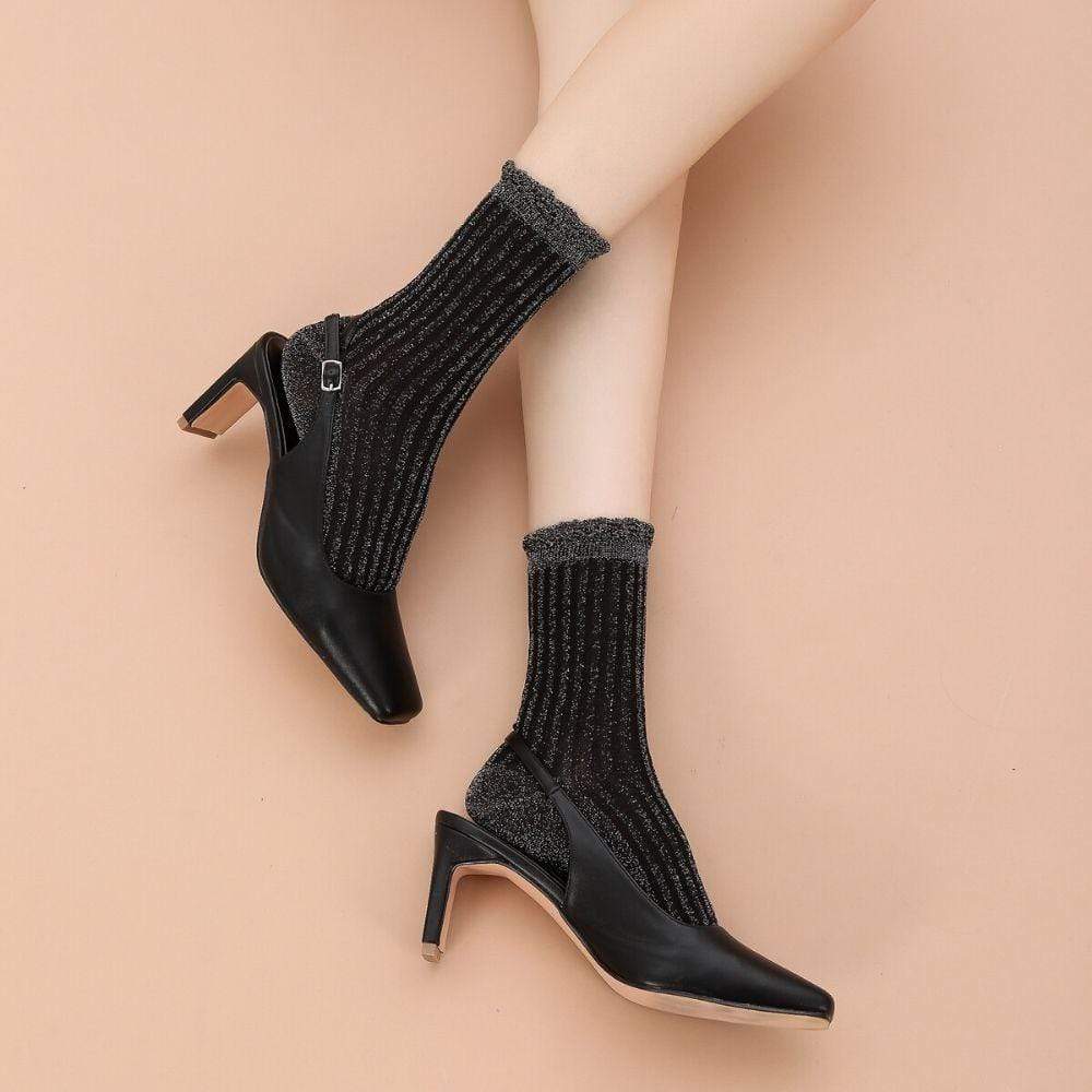 Aliyah Scallop Sparkle Crew Sock | Black Silver - Sock Season