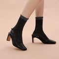 Aliyah Scallop Sparkle Crew Sock | Black Silver - Sock Season