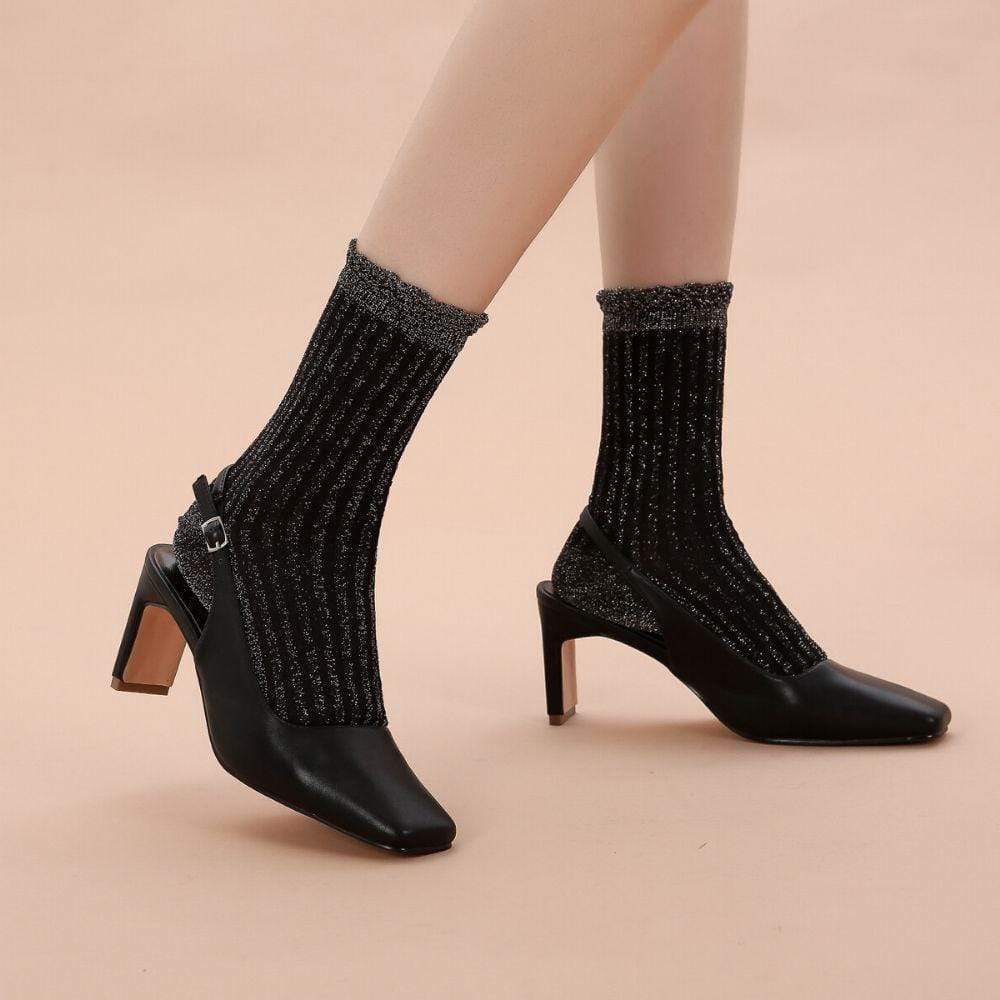 Aliyah Scallop Sparkle Crew Sock | Black Silver - Sock Season