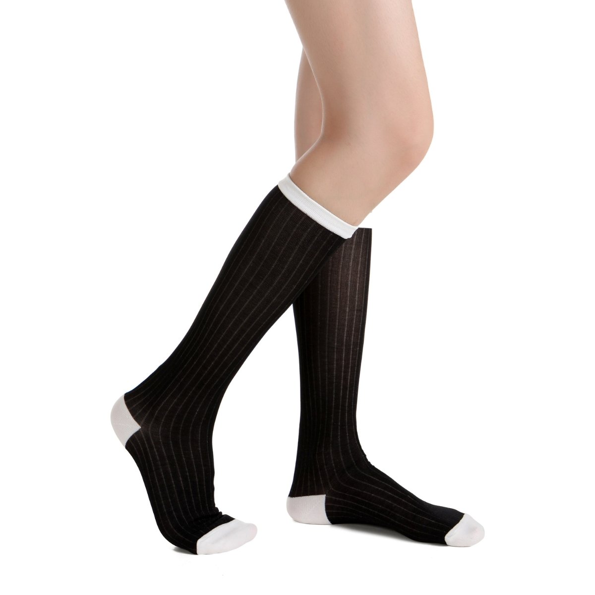 Camellia Striped Ribbed Semi-Sheer Mid-High Sock | Black - Sock Season
